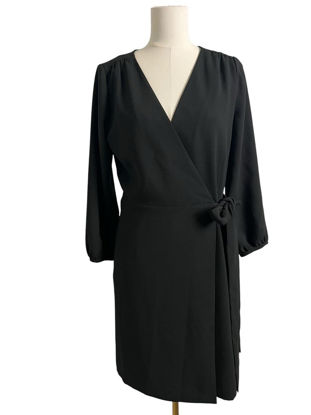 J.Crew Wrap Dress Womens 6 Black V Neck Long Sleeve Knee Length Work Office